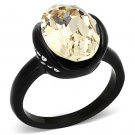 TK1298 - IP Black(Ion Plating) Stainless Steel Ring with Top Grade Crystal in Light Smoked