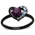 TK1300 - IP Black(Ion Plating) Stainless Steel Ring with Top Grade Crystal in Amethyst
