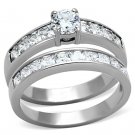 TK1321 - High polished (no plating) Stainless Steel Ring with AAA Grade CZ in Clear