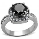 TK1322 - High polished (no plating) Stainless Steel Ring with AAA Grade CZ in Black Diamond