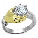 TK1324 - Two-Tone IP Gold (Ion Plating) Stainless Steel Ring with AAA Grade CZ in Clear