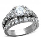 TK1331 - High polished (no plating) Stainless Steel Ring with AAA Grade CZ in Clear