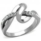 TK1341 - High polished (no plating) Stainless Steel Ring with Top Grade Crystal in Clear
