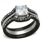 TK1343 - Two-Tone IP Black Stainless Steel Ring with AAA Grade CZ in Clear