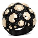 TK1366 - IP Black(Ion Plating) Stainless Steel Ring with Top Grade Crystal in Metallic Light Gold