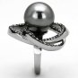 TK1371 - High polished (no plating) Stainless Steel Ring with Synthetic Pearl in Gray