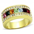 TK1402 - IP Gold(Ion Plating) Stainless Steel Ring with Top Grade Crystal in Multi Color