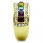 TK1402 - IP Gold(Ion Plating) Stainless Steel Ring with Top Grade Crystal in Multi Color