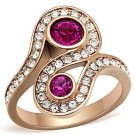 TK1413 - IP Rose Gold(Ion Plating) Stainless Steel Ring with Top Grade Crystal in Fuchsia