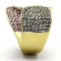 TK1420 - IP Gold(Ion Plating) Stainless Steel Ring with Top Grade Crystal in Multi Color