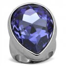 TK1426 - High polished (no plating) Stainless Steel Ring with Top Grade Crystal in Tanzanite