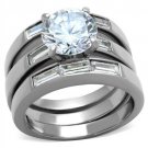 TK1436 - High polished (no plating) Stainless Steel Ring with AAA Grade CZ in Clear