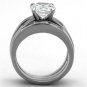 TK1436 - High polished (no plating) Stainless Steel Ring with AAA Grade CZ in Clear