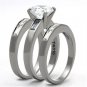 TK1436 - High polished (no plating) Stainless Steel Ring with AAA Grade CZ in Clear