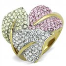 TK1441 - Two-Tone IP Gold (Ion Plating) Stainless Steel Ring with Top Grade Crystal in Multi Color