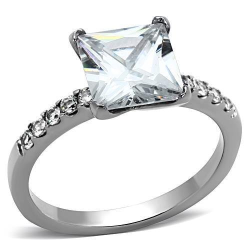 TK1486 - High polished (no plating) Stainless Steel Ring with AAA Grade CZ in Clear