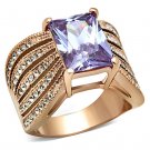 TK1490 - IP Rose Gold(Ion Plating) Stainless Steel Ring with AAA Grade CZ in Light Amethyst