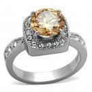 TK1495 - High polished (no plating) Stainless Steel Ring with AAA Grade CZ in Champagne