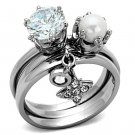 TK1497 - High polished (no plating) Stainless Steel Ring with AAA Grade CZ in Clear