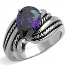 TK1515 - High polished (no plating) Stainless Steel Ring with AAA Grade CZ in Amethyst