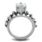 TK1516 - High polished (no plating) Stainless Steel Ring with AAA Grade CZ in Clear