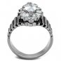 TK1517 - High polished (no plating) Stainless Steel Ring with AAA Grade CZ in Clear
