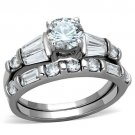 TK1535 - High polished (no plating) Stainless Steel Ring with AAA Grade CZ in Clear