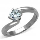 TK1543 - High polished (no plating) Stainless Steel Ring with AAA Grade CZ in Clear