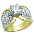 TK1547 - Two-Tone IP Gold (Ion Plating) Stainless Steel Ring with AAA Grade CZ in Clear