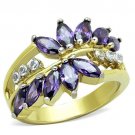 TK1568 - Two-Tone IP Gold (Ion Plating) Stainless Steel Ring with AAA Grade CZ in Amethyst