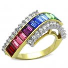 TK1575 - Two-Tone IP Gold (Ion Plating) Stainless Steel Ring with Top Grade Crystal in Multi Color