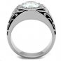 TK1606 - High polished (no plating) Stainless Steel Ring with AAA Grade CZ in Clear