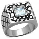 TK1607 - High polished (no plating) Stainless Steel Ring with AAA Grade CZ in Clear