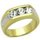 TK1615 - Two-Tone IP Gold (Ion Plating) Stainless Steel Ring with Top Grade Crystal in Clear