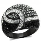 TK1733 - Two-Tone IP Black Stainless Steel Ring with Top Grade Crystal in Black Diamond