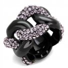 TK1787 - IP Black(Ion Plating) Stainless Steel Ring with Top Grade Crystal in Light Amethyst