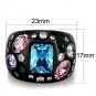 TK1790 - IP Black(Ion Plating) Stainless Steel Ring with AAA Grade CZ in Sea Blue