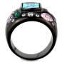 TK1790 - IP Black(Ion Plating) Stainless Steel Ring with AAA Grade CZ in Sea Blue