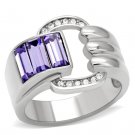 TK181 - High polished (no plating) Stainless Steel Ring with Top Grade Crystal in Tanzanite