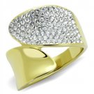 TK1912 - Two-Tone IP Gold (Ion Plating) Stainless Steel Ring with Top Grade Crystal in Clear