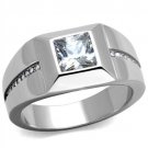 TK1916 - High polished (no plating) Stainless Steel Ring with AAA Grade CZ in Clear