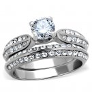 TK1920 - High polished (no plating) Stainless Steel Ring with AAA Grade CZ in Clear