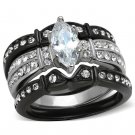 TK1922 - Two-Tone IP Black Stainless Steel Ring with AAA Grade CZ in Clear