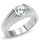 TK193 - High polished (no plating) Stainless Steel Ring with AAA Grade CZ in Clear