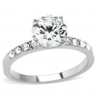 TK198 - High polished (no plating) Stainless Steel Ring with AAA Grade CZ in Clear