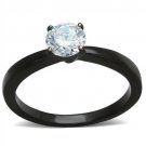TK2013 - IP Black(Ion Plating) Stainless Steel Ring with AAA Grade CZ in Clear