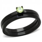 TK2015 - IP Black(Ion Plating) Stainless Steel Ring with AAA Grade CZ in Apple Green color