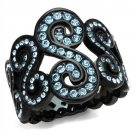 TK2018 - IP Black(Ion Plating) Stainless Steel Ring with Top Grade Crystal in Sea Blue