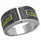 TK2022 - High polished (no plating) Stainless Steel Ring with Top Grade Crystal in Olivine color