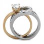 TK2032 - Two-Tone IP Rose Gold Stainless Steel Ring with AAA Grade CZ in Clear